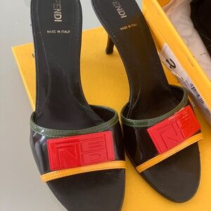 Fendi mules patent black leather size 37,5